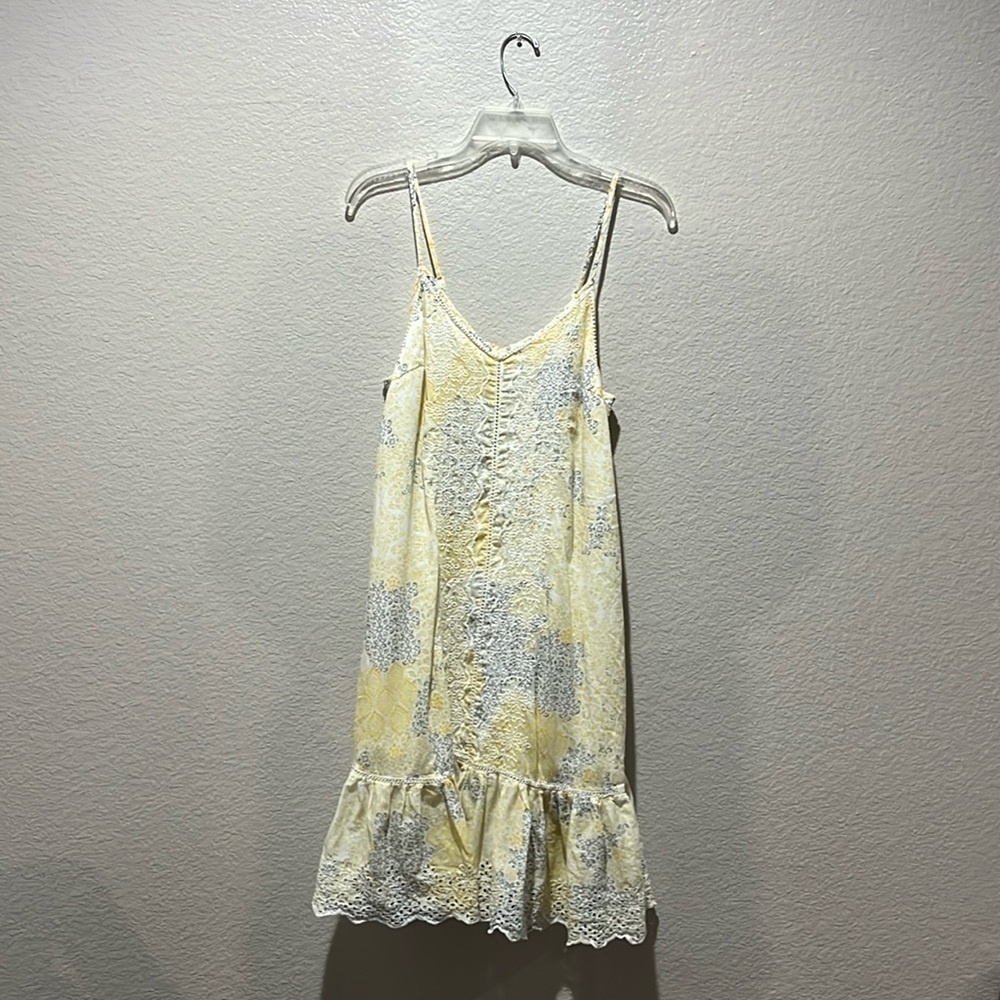 Rachel Zoe Yellow Sleeveless Embroidered Summer Dress Size M Cottage Core TC0666